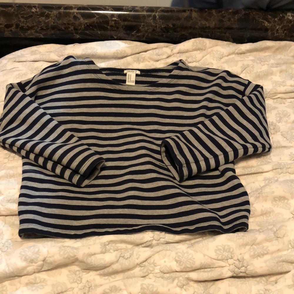 Navy and Grey Stripped Cropped Top